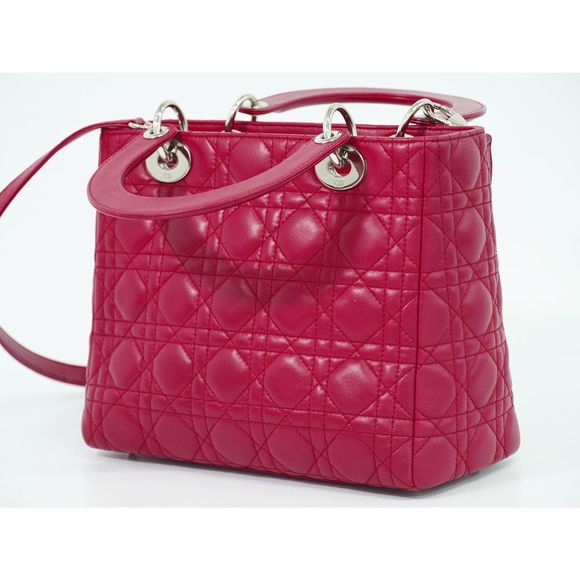 Dior Lady Pink 2WAY  Christian Cannage Bag Shoulder - Picture 1 of 9